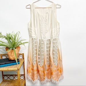 anna sui x anthro | rising battenburg ombré peach scallop silk dress 8